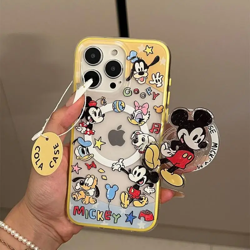 Mickeymouse iphone15Promax Case Kawaii Disney Cute Girl Phone Magnetic Bracket Creative Anti Drop Protective Case Holiday Gifts