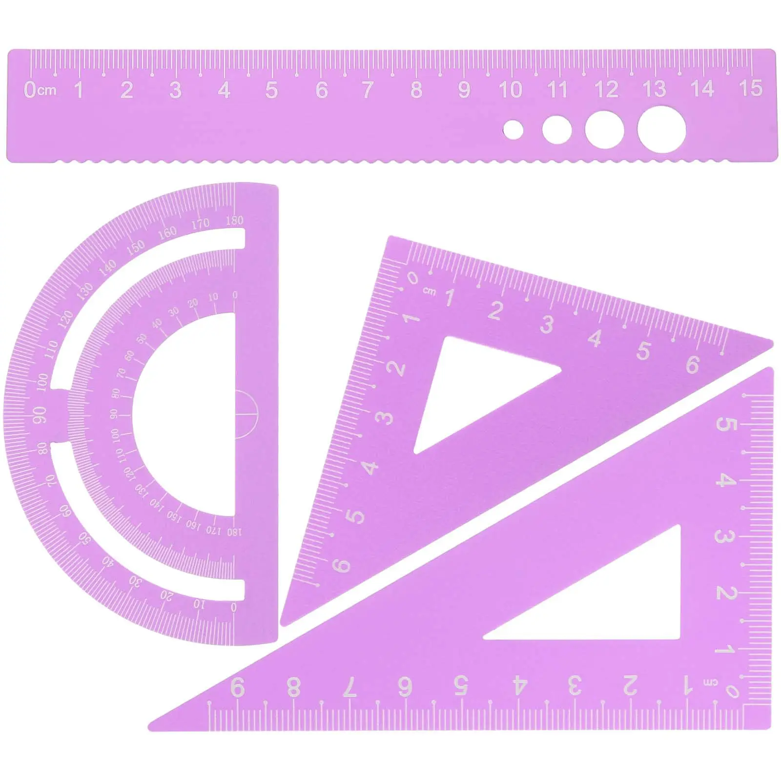 4Pcs Aluminum Alloy Metal Ruler Set Straight Triangle Protractor Geometry Measuring Tool for Students Office School Work