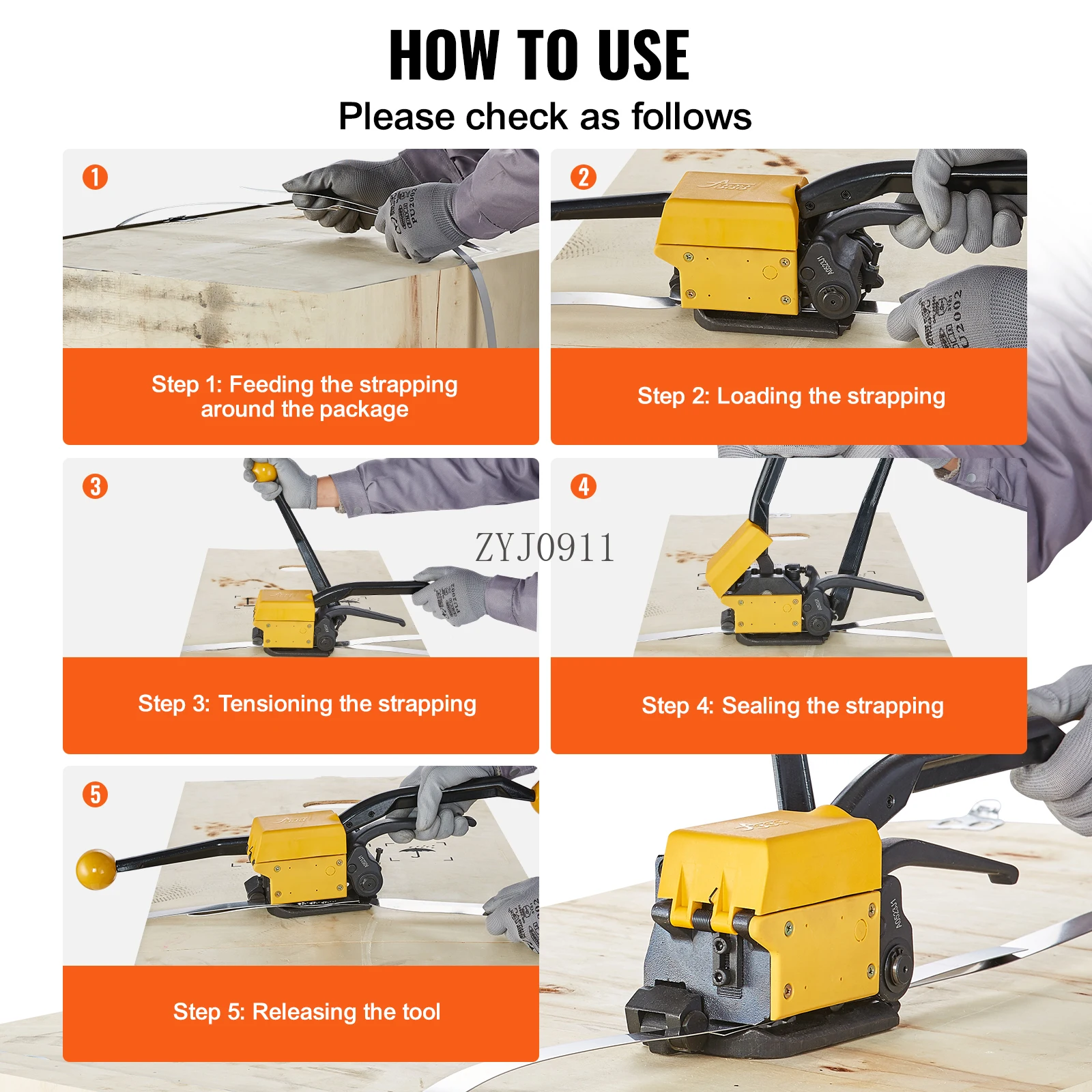 :VEVOR A333 Manual Sealless Steel Strapping Machine Belt Packaging Banding Bander Packing Machinery for 1/2"-3/4" Steel Strip