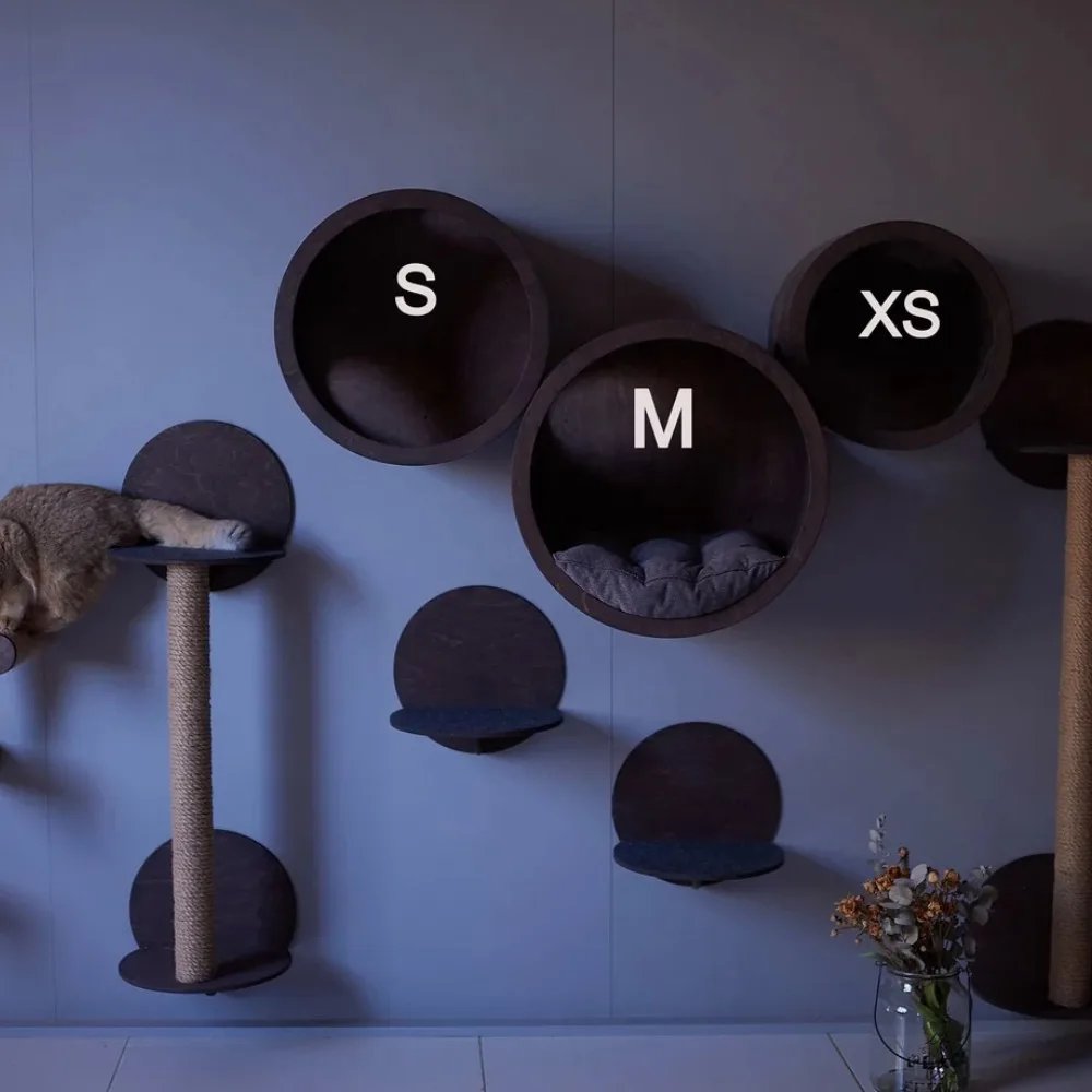 

Space Saving Pet Furniture Solid Wood Wall-Mounted Cylinder Cat Bed & Climbing Frame Cat Wall Shelves