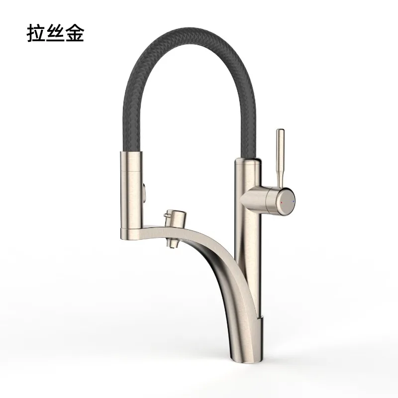 

Brushed nickel kitchen universal pulling faucet vegetable basin sink all copper hot and cold three-in-one