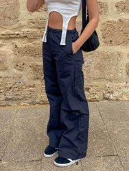 Women's Y2K Loose Drawstring Cargo Pants for Hiking and Running - Casual Low Waist Wide Leg Activewear with Multiple Pockets