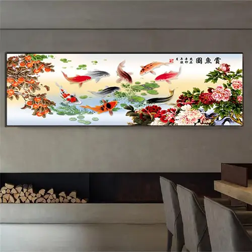 거실용 중국 추상 잉어 풍경, 대형 동물 캔버스 그림 포스터, 벽 예술 그림, 현대 장식, 9 마리
