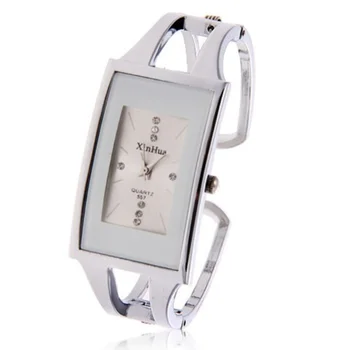 Montre carrée en acier pour femme, montre-bracelet à quartz, bracelet en cristal, horloge décontractée en argent, mode de luxe
