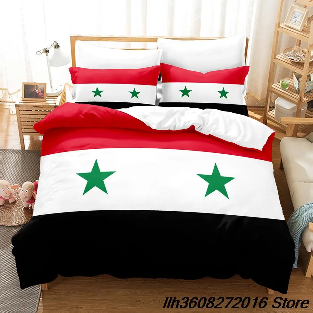 2025 The Syrian Arab Republic flag Bedding Set Cartoon Anime three-piece set Adult Kid Bedroom Duvetcover Sets 3D Kawaii