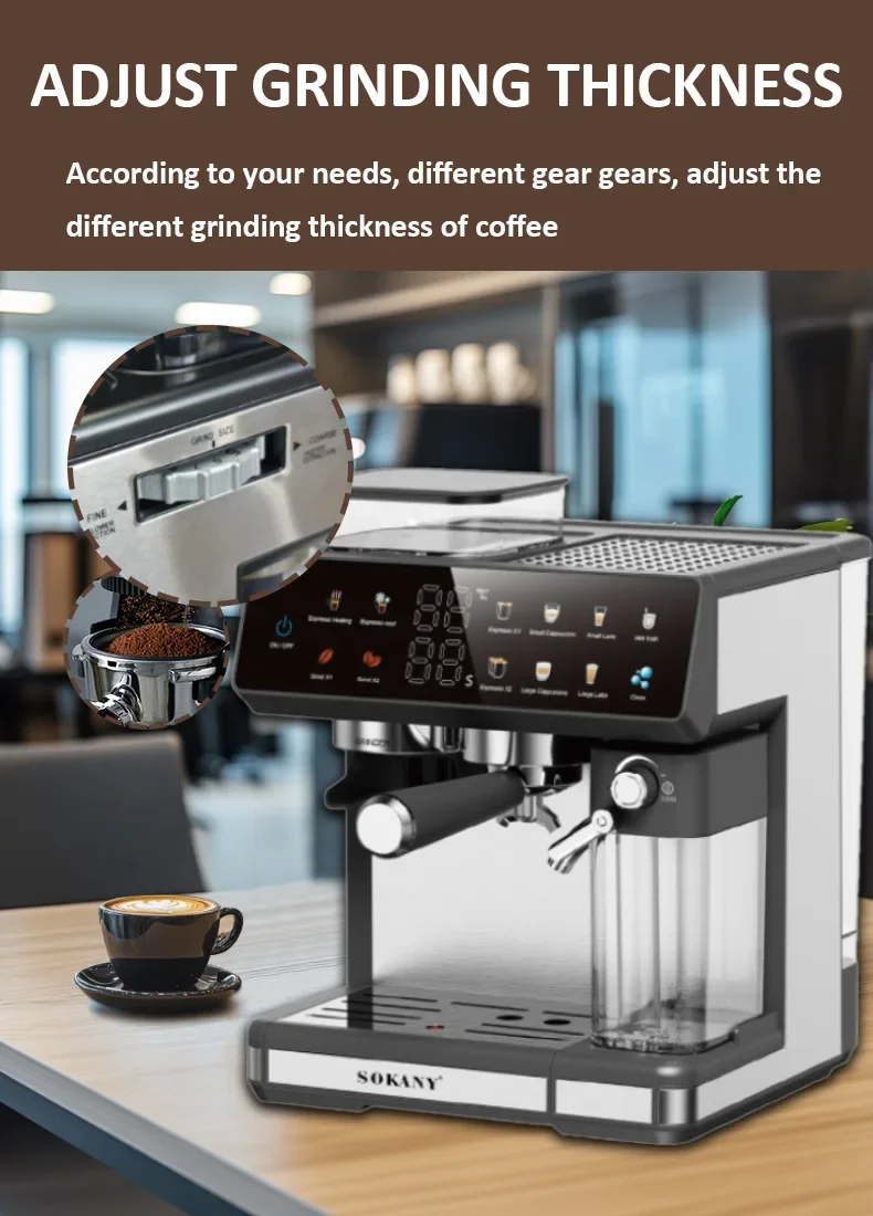 Macchina da caffè italiana completamente automatica 4 in 1 220V con funzione di macinazione Macchina da caffè Espesso Macchina da caffè commerciale