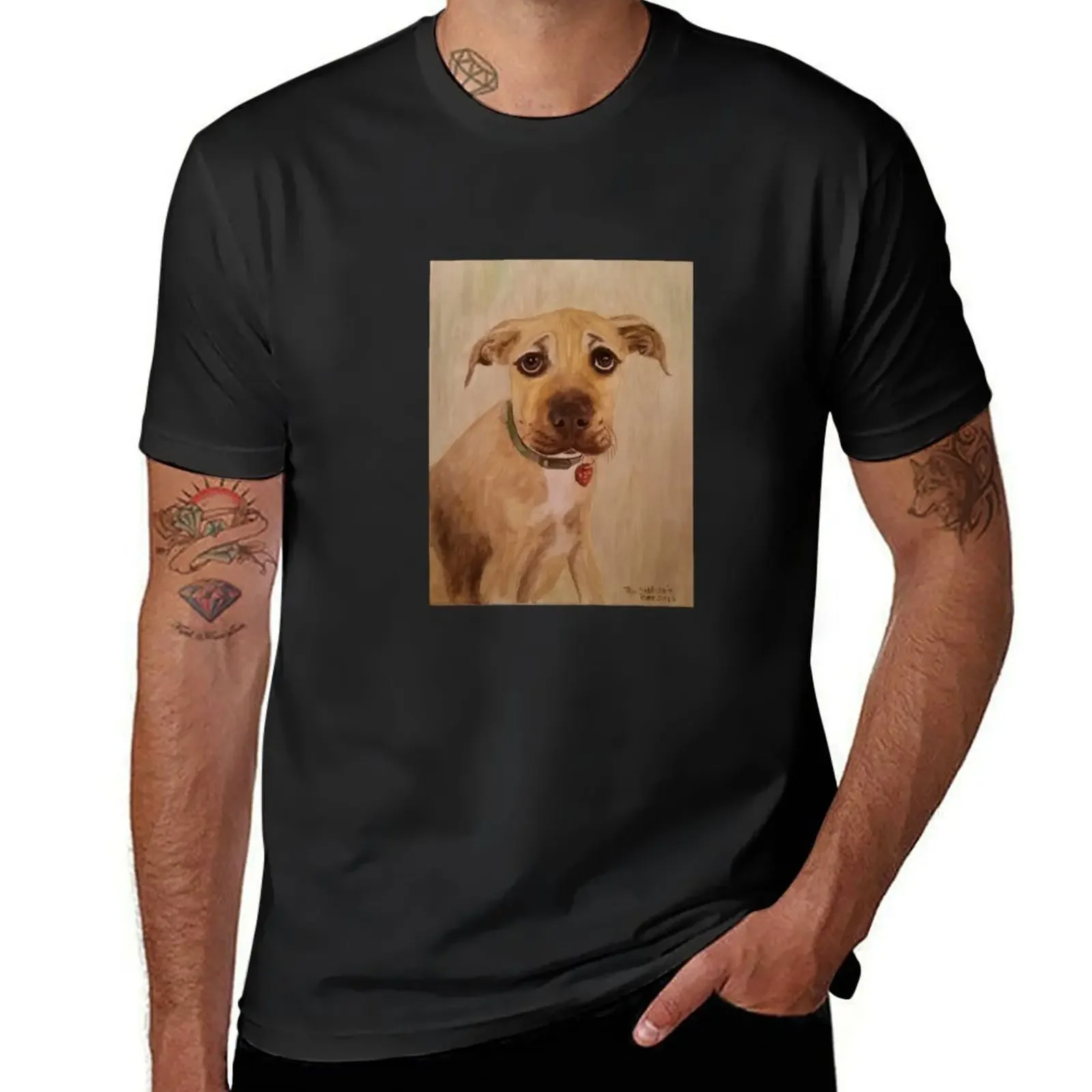 

PJ the pitbull mix puppy (oil painting) T-Shirt oversized t shirt sweat mens workout shirts