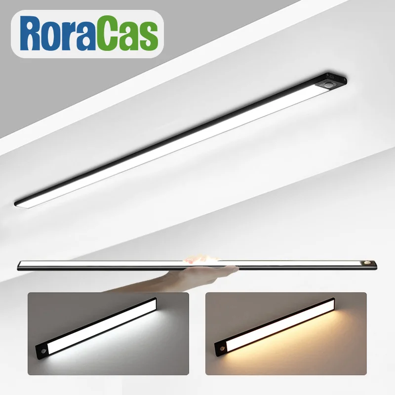 Motion Sensor Lights Aluminium Long Strip LED Cabinet Light Bar 80 / 60cm Magnet Lamp For Kitchen Closet Wardrobe Gradevin