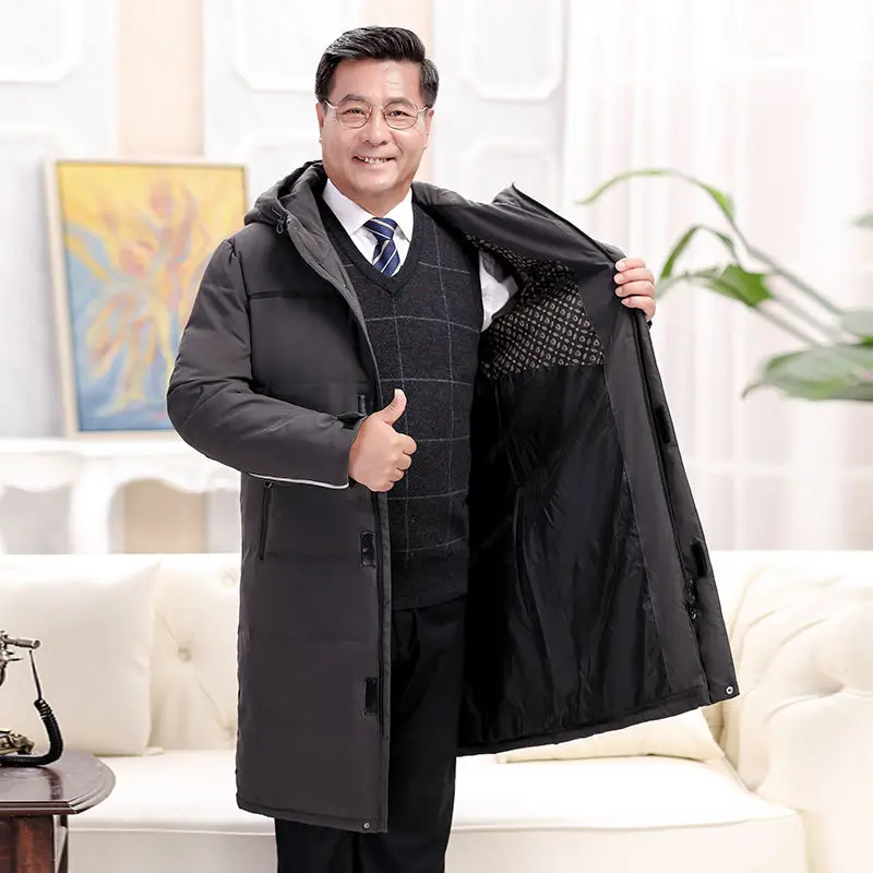 Jaket bertudung kasual untuk pria, mantel Luaran parka hangat tebal katun panjang musim dingin ukuran 5XL E693