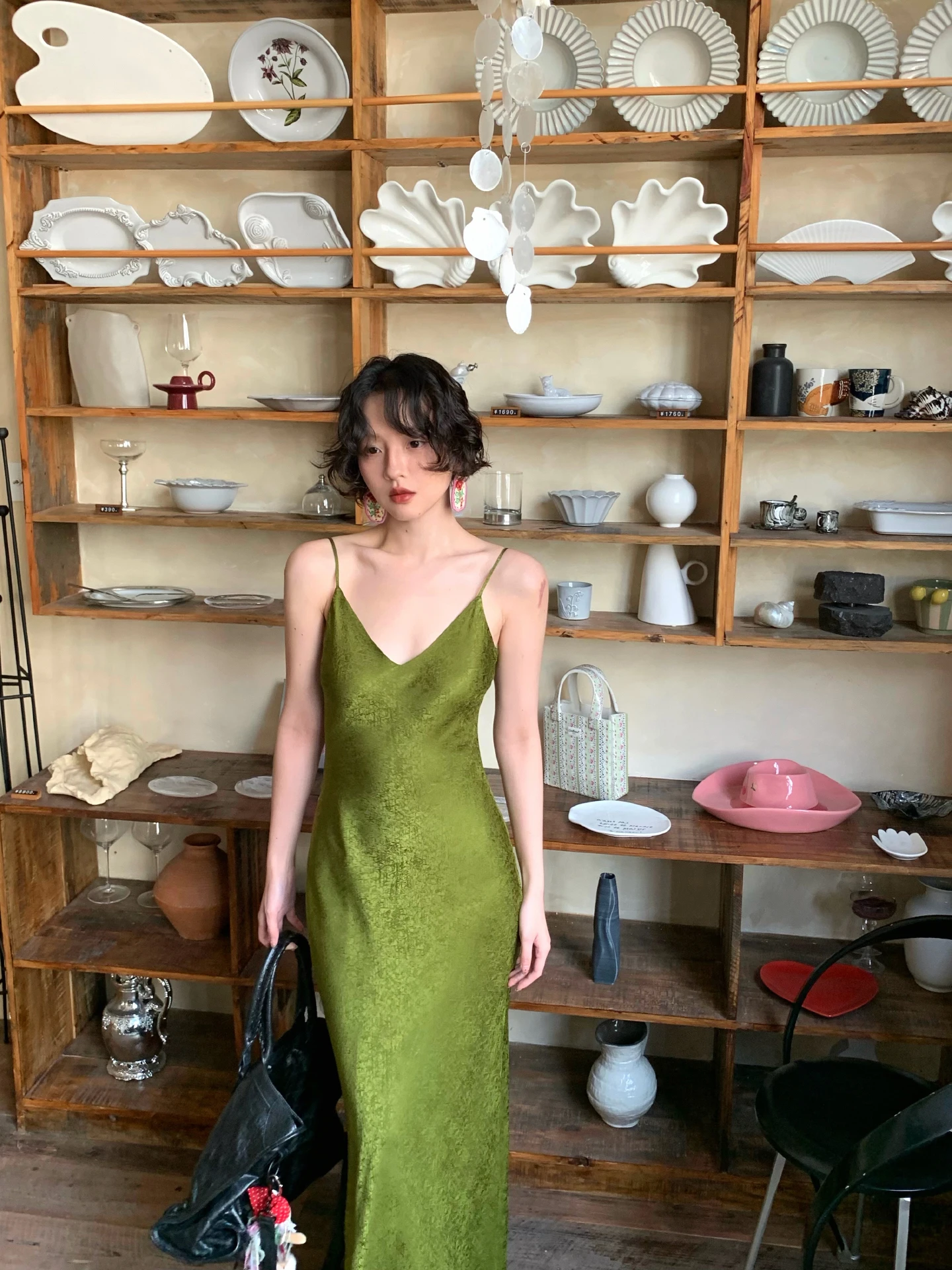 Silk V-neck Sleeveless Dress Chinoiserie Pattern Spring Summer City Commute Date Party Casual Tour Daily Elegant Vintage
