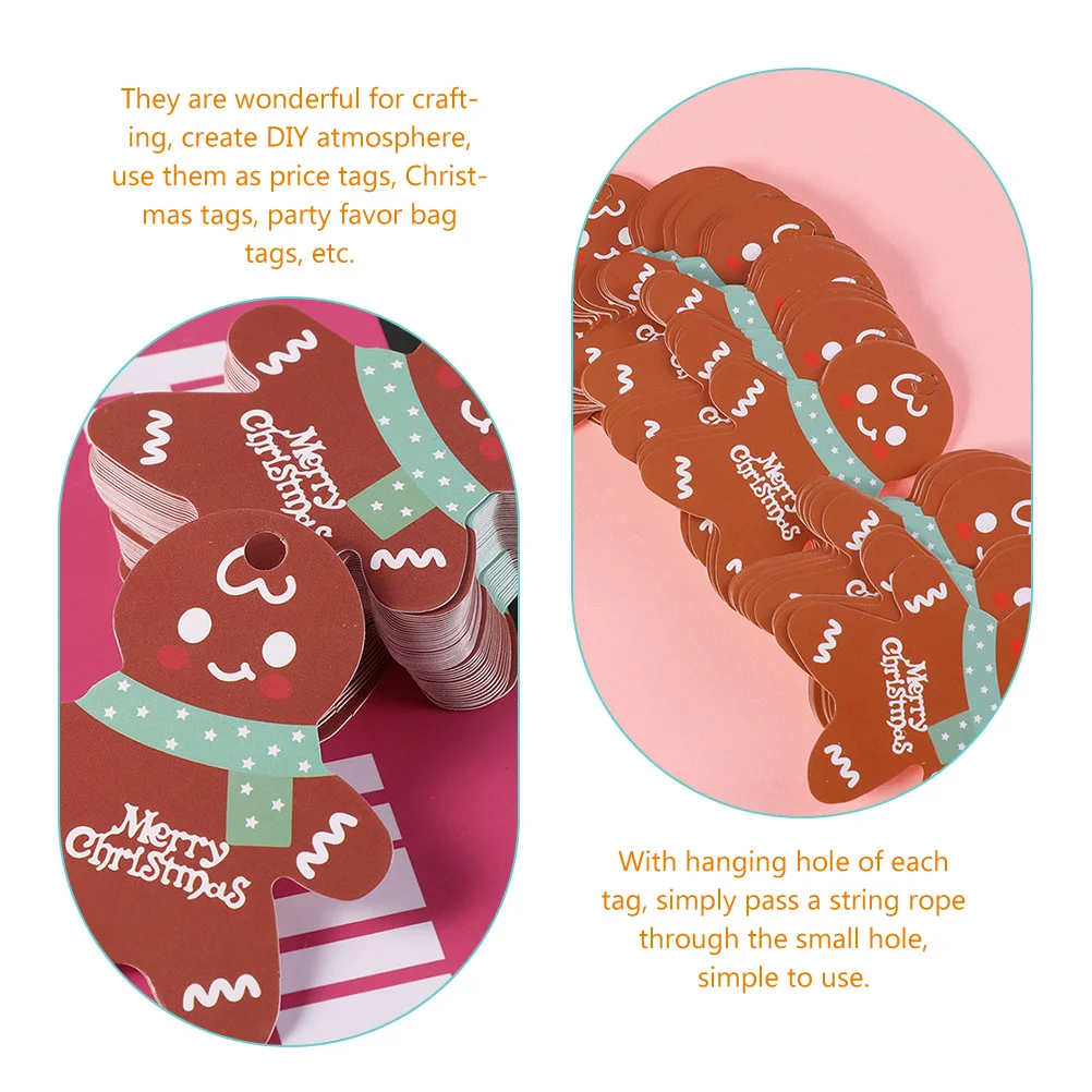 

100Pcs Kraft Gift Tags Christmas Themed Gingerbread Man Design Hanging Hole for Wrapping Supplies Craft Decorations Wine Bottle