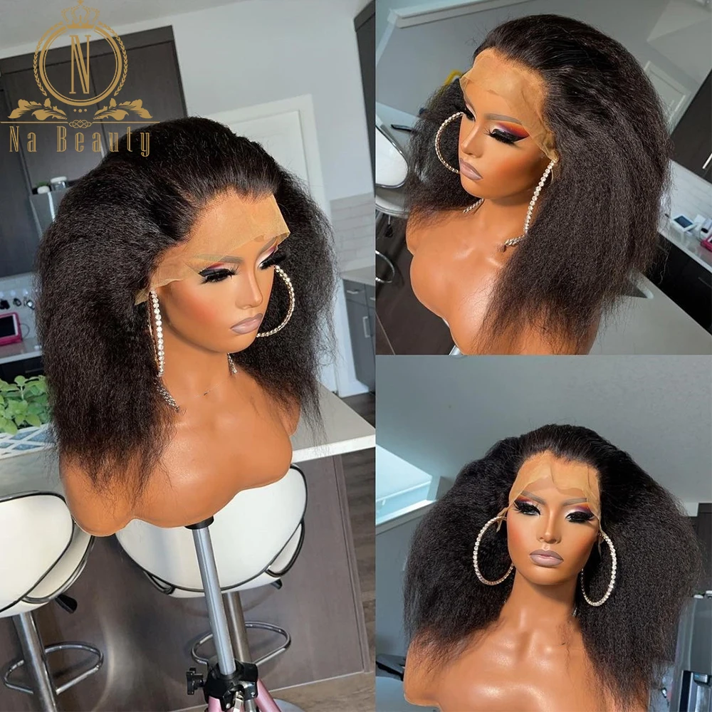 

Kinky Straight Human Hair Wigs 360 Lace Frontal Wig Human Hair Wigs Bleached Knots For Black Women Nabeauty 250 Density Remy