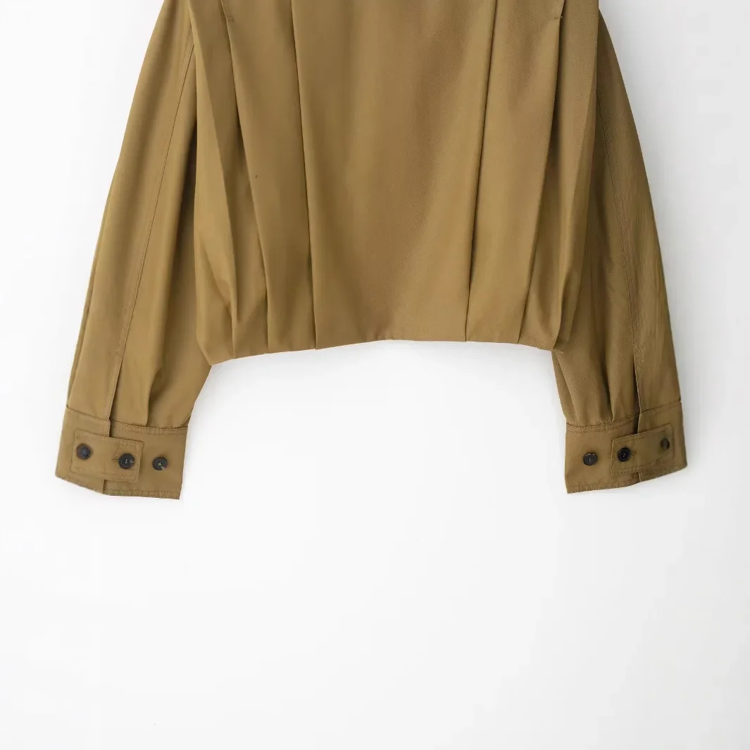 Capispalla moda donna vestibilità ampia manica intera abbigliamento da lavoro retrò stile bottoni pieghettati giacca corta top primavera nuovo arrivo