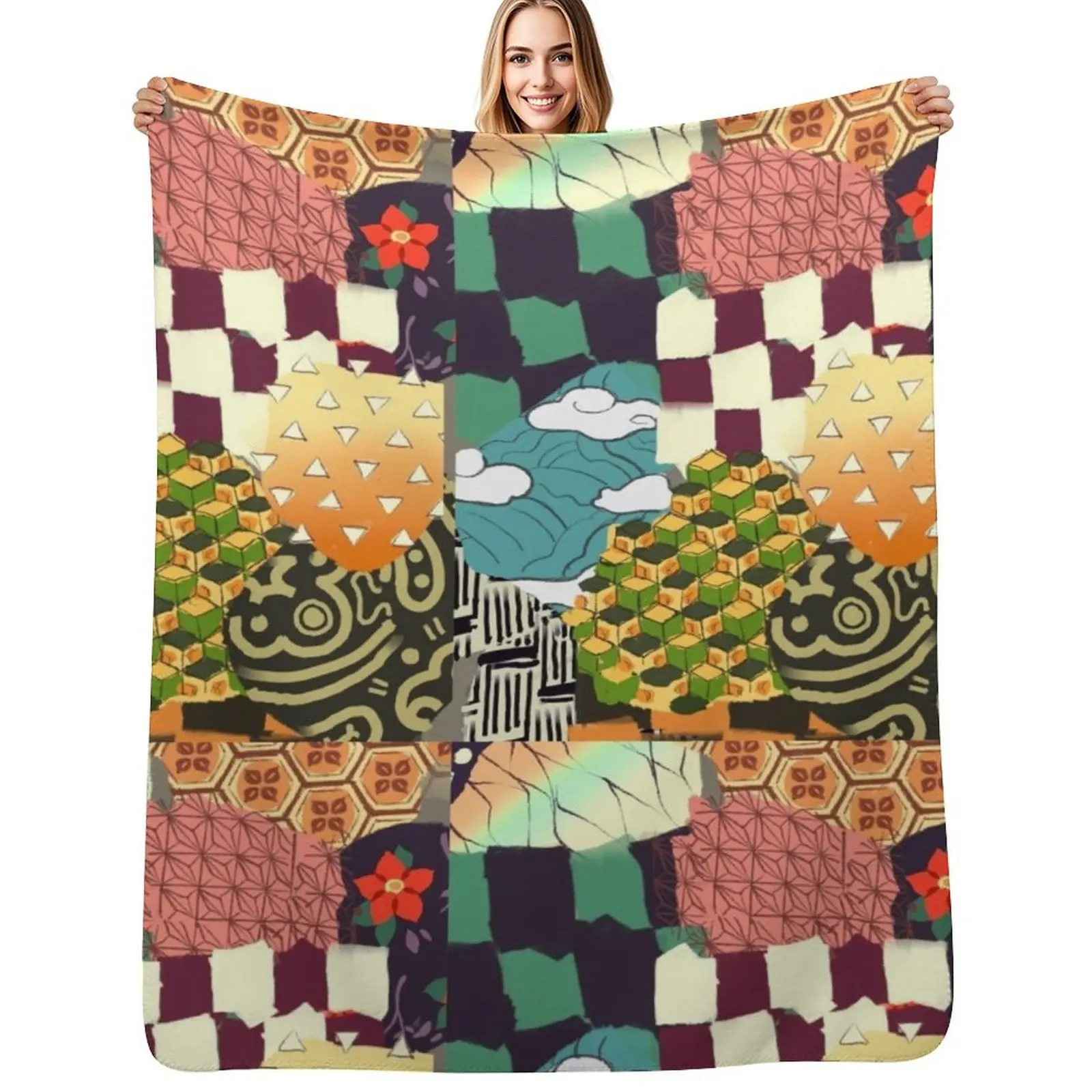 

DS Mixed Pattern Design Throw Blanket Soft Sherpa Fleece Warm Blanket for Winter