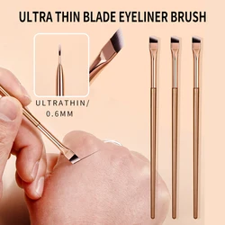 3PC GOLD Sickle Eyeliner Brush Knife Edge Makeup Brush Liquid Eyeliner Brush Ultra Thin Fine Oblique Angle Flat Head Eyebrow