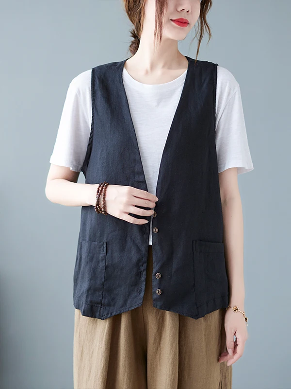 

Ladies' Linen Vest Summer 2025 New Sle plus Size ort Svel Outerwear Casual Loose oulder Pad Vest Tank Top