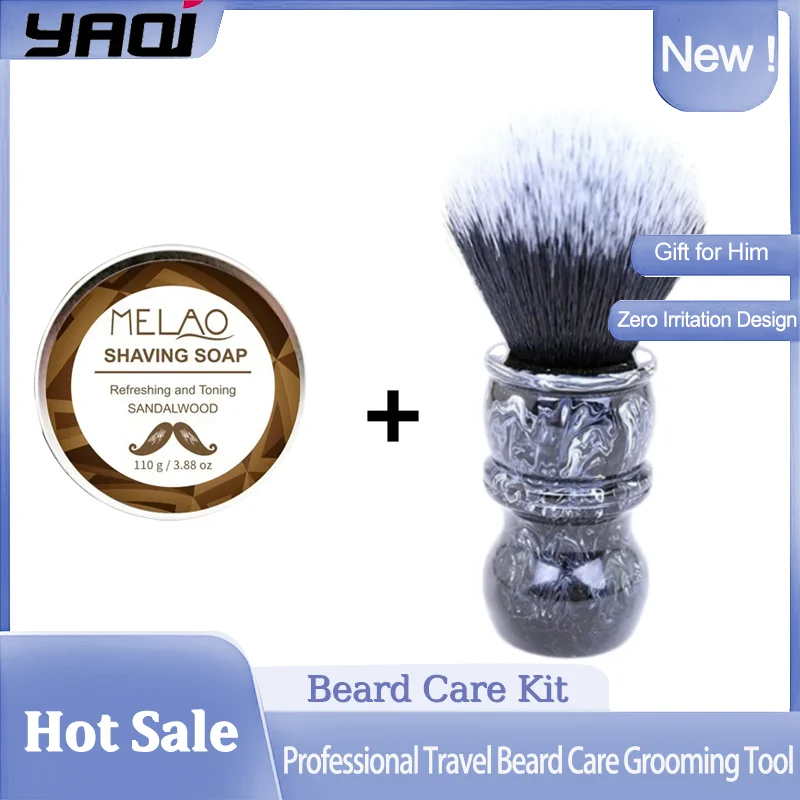 YAQI 24MM Scheerkwast- en zeepset voor heren met zwart-witte punt Synthetisch haar Marmeren harshandvat Precisieverzorging voor thuisgebruik