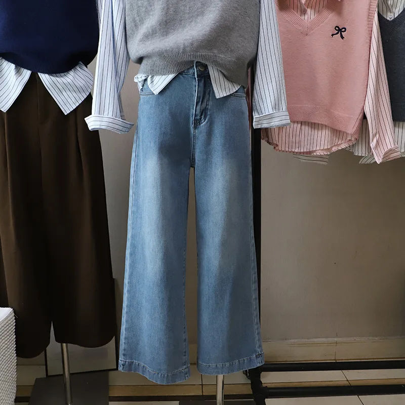 

Ретро Brued Тонкие широкие джинсы Fce Женские зимние джинсы с высокой талией на подкладке Свободные повседневные девять точек Маленький размер Прямые L...