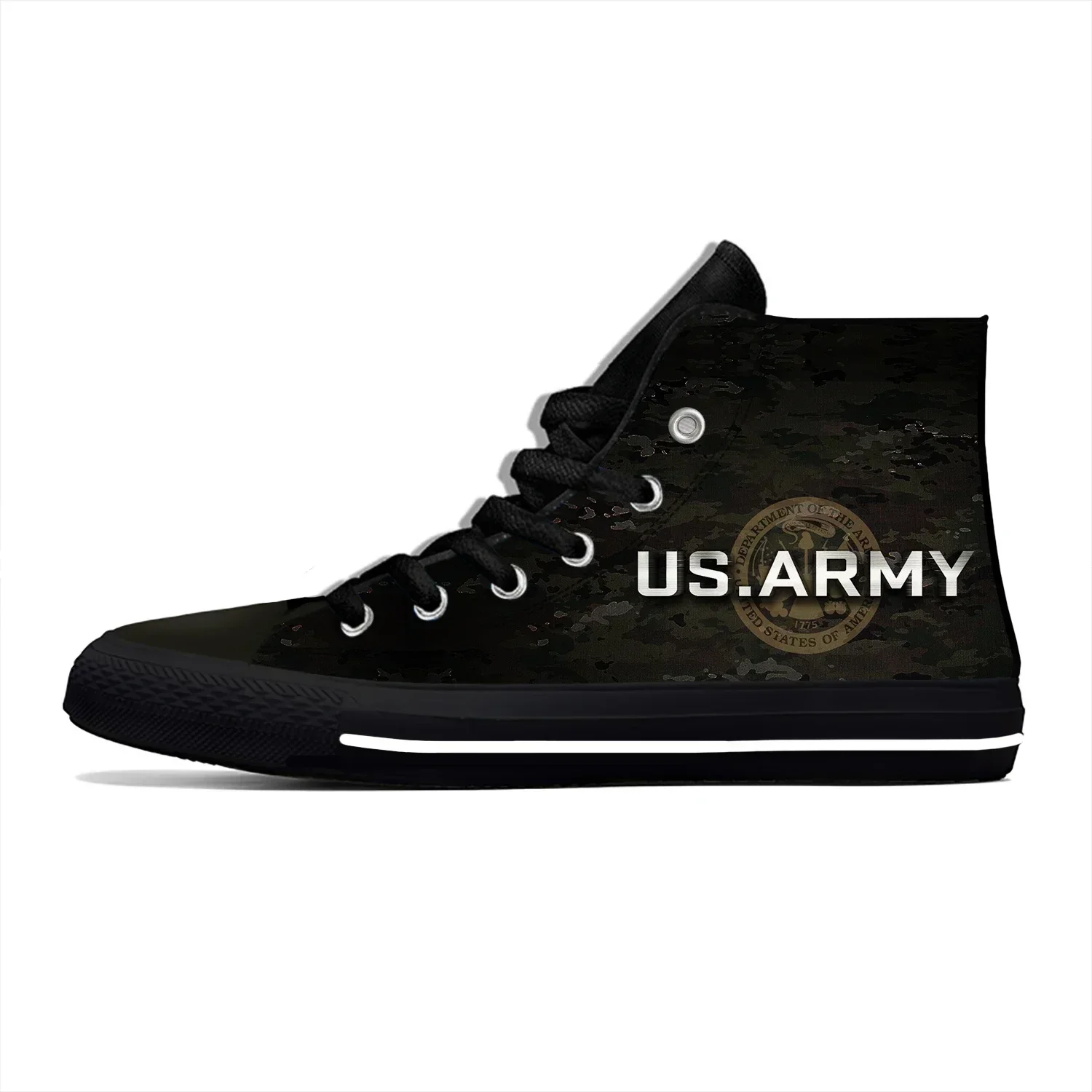 

Летние кроссовки унисекс с эмблемой армии США, прочные, камуфляжные, оригинальный дизайн, высокие, из канваса, повседневные, классические