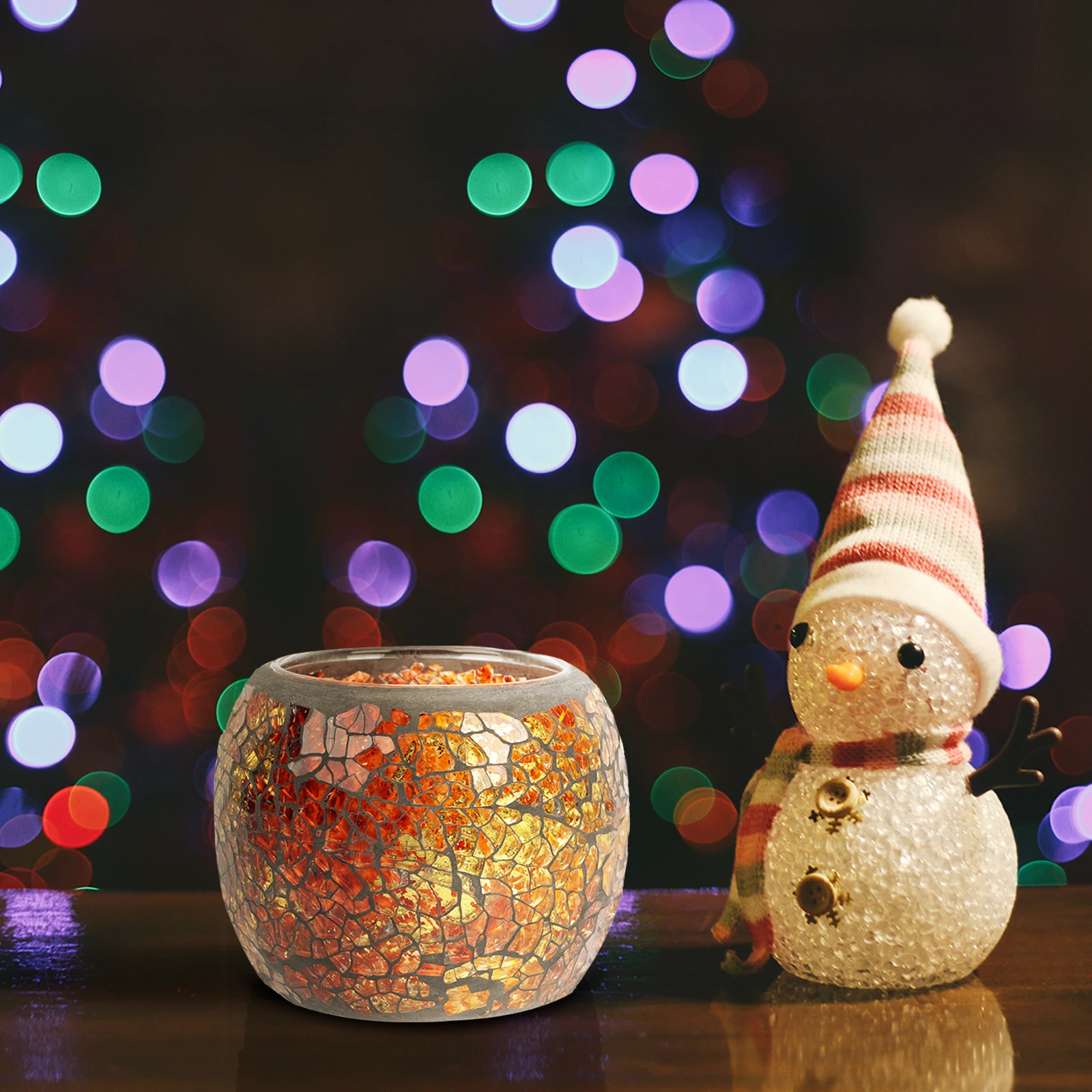 

Glass Candleholder with Mosaic Pattern European Style Decorative Tabletop Stand for Home Wedding Party Dining Decoration