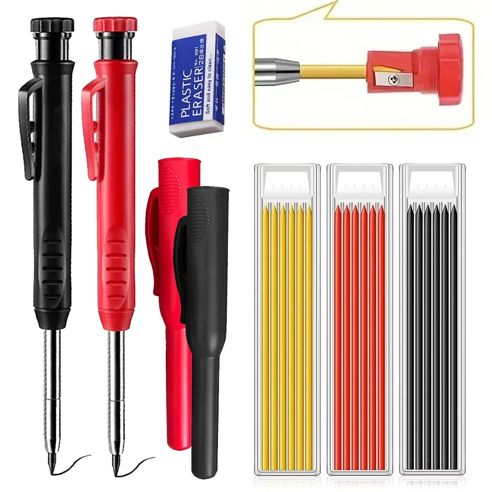 

Solid Carpenter Pencil with Refill Lead and Built-in Sharpener for Deep Hole Mechanical Pencil scribing Marking Woodworking Tool