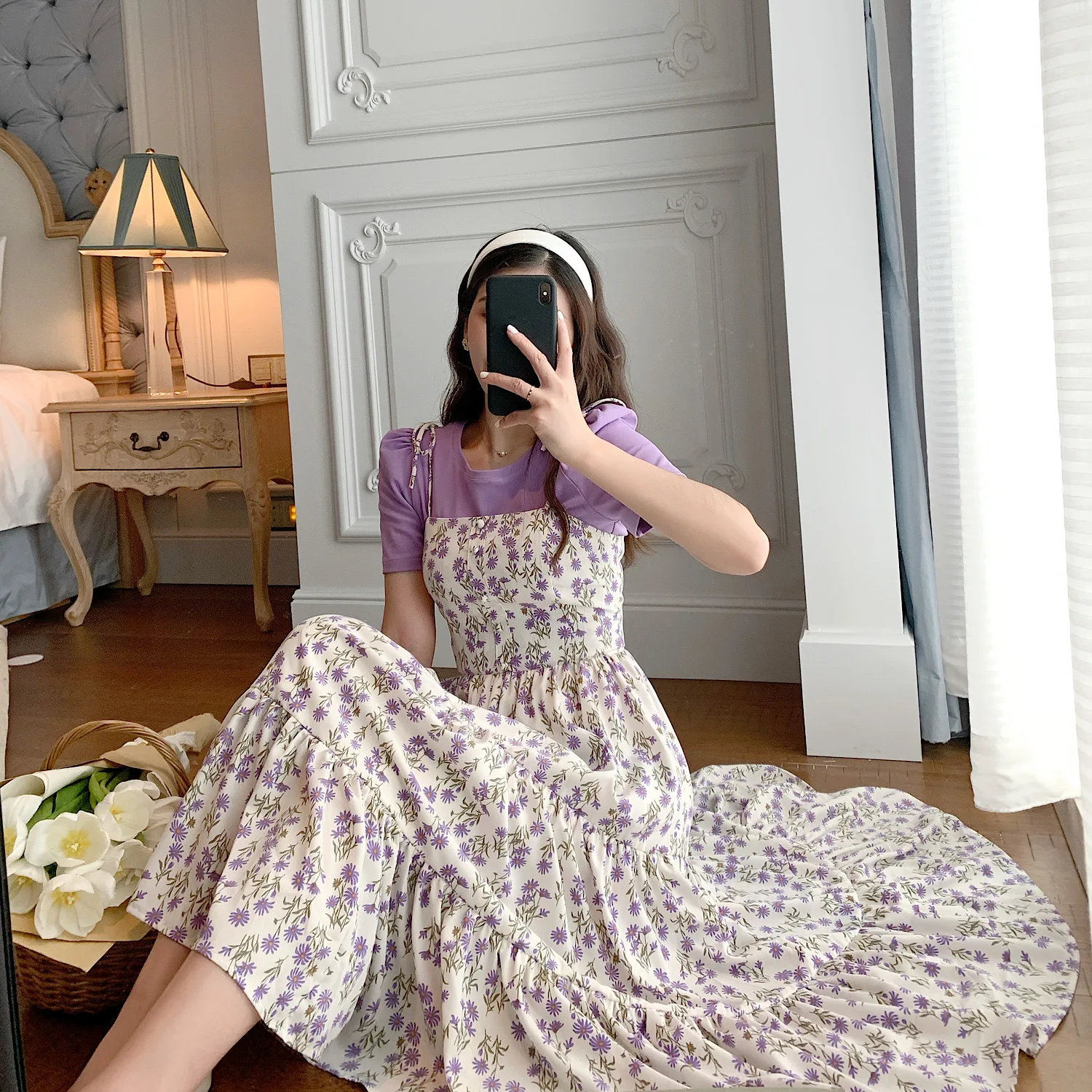 

Ретро-платье макси с цветочным принтом и квадратным вырезом, юбка миди с завышенной талией на молнии для женщин 8-24 лет...