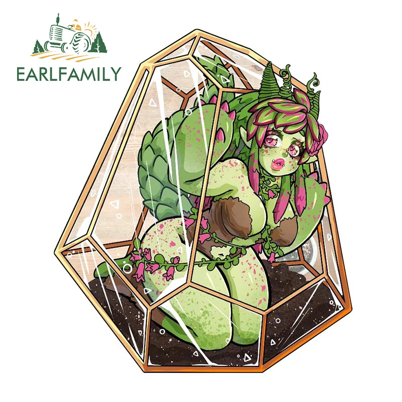 EARLFAMILY 13cm x 11.3cm Green Succulent Succubus Vinyl Car Sticker Window Car Bumper Decal JDM Cartoon Anime Stickers Car Wrap