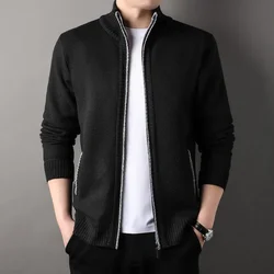 Men's Stand-up Collar Knitted Sweater Cardigan Autumn Winter New Thick Blouse Slim Fit Solid Color Sweatercoat Male Jacket