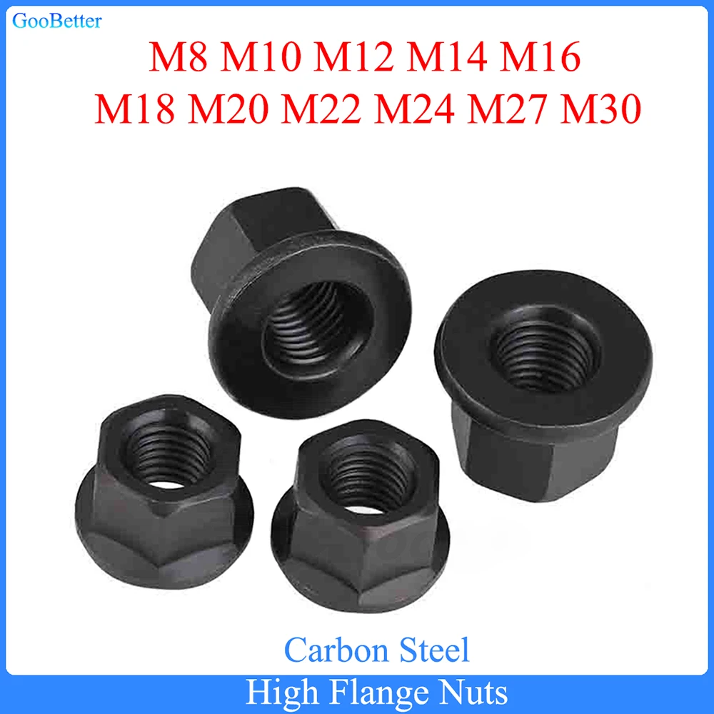 

1/2/5Pcs High Flange Nuts M8 M10 M12 M14 M16 M18 M20 M22 M24 M27 M30 Grade 4.8 Carbon Steel Hexagonal Flange Thickened Nut