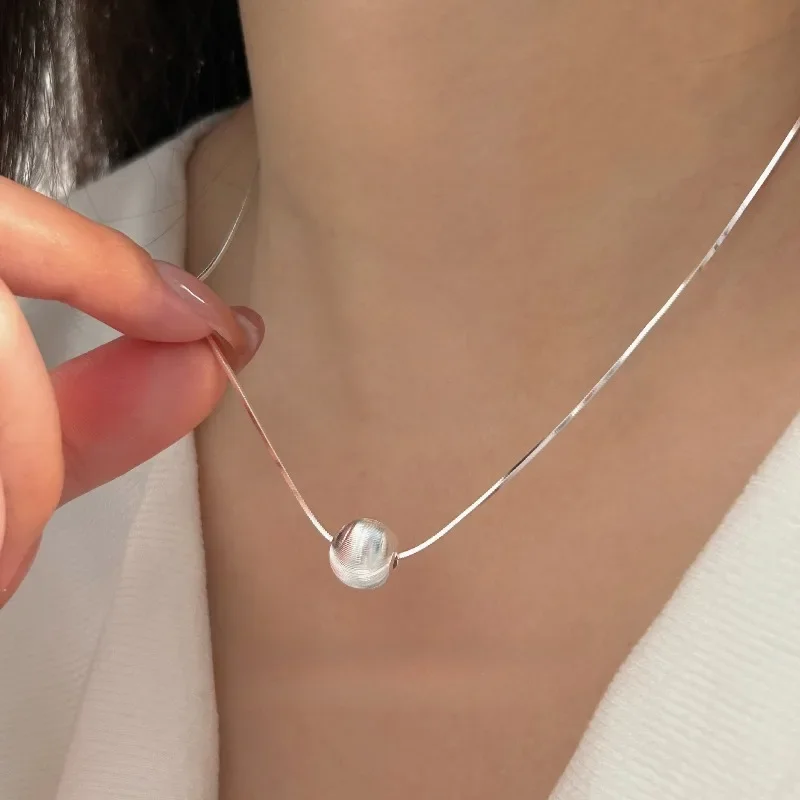 Luxury 925 Sterling Silver Necklace Bead Pendant Simple for Women Wedding Engagement Jewelry Fashion Classics Gift High Quality