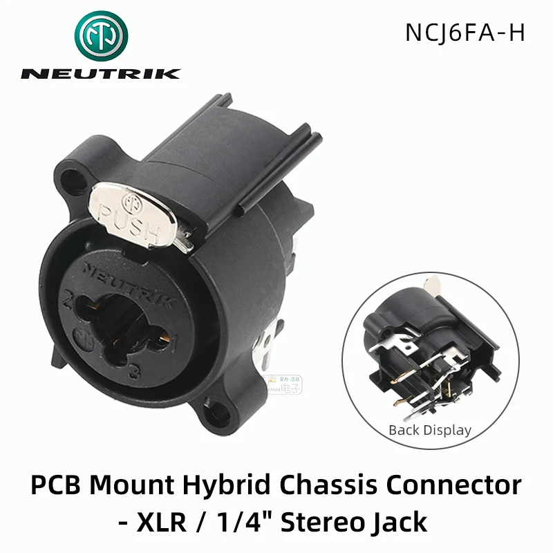 Neutrik-Connecteur de carte son pour microphone avec support PCB horizontal, prise audio ChlorFemale, prise XLR stéréo, 3 pôles, 6.35mm, 1/4\