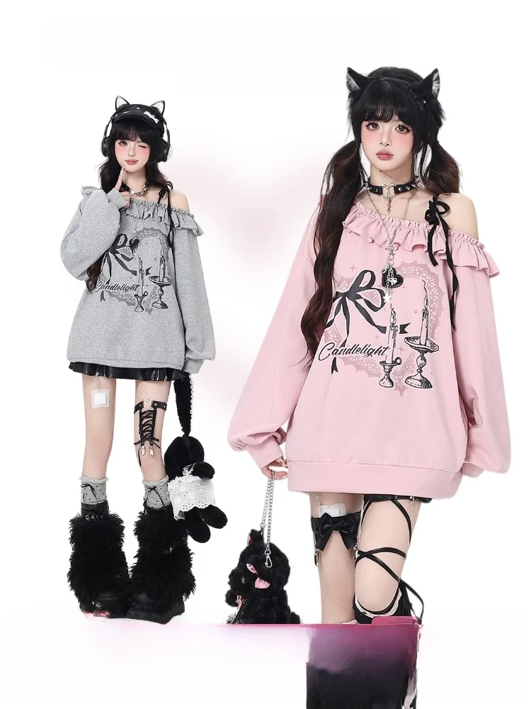 

Crazygirl Original Sweet Knot Casual Shoulder Loose Fit Women's Sweatshirt Spring Collection Student Favorite