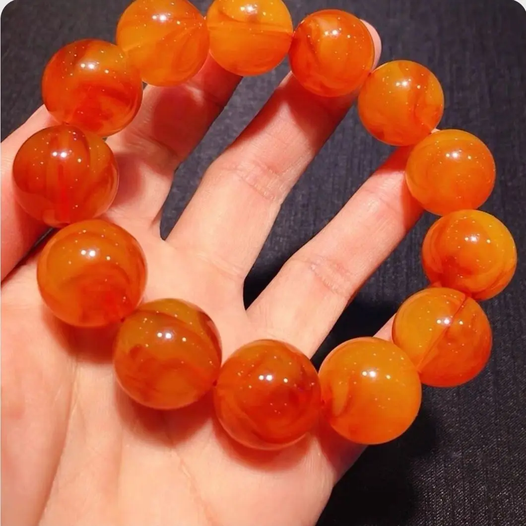 

Natural Old Wax Red Blood Honey Single Circle Bracelet Beeswax Amber Beeswax Blood Honey Round Bead Braceleescent Bead Bracelet.