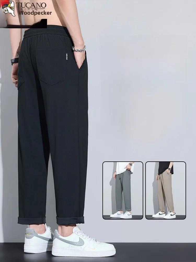 

Ice Silk Casual Pants Men's Summer Thin Loose Straight Cut Quick Dry Sports Long Trousers Fashionable Urban Style Breathable