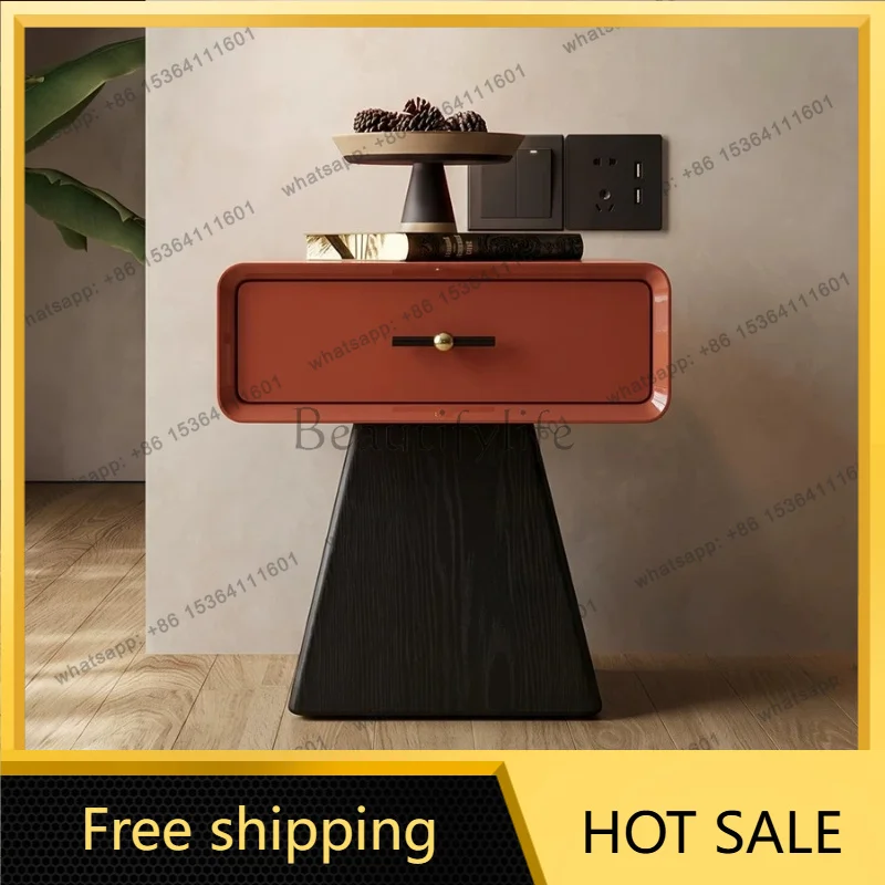 PG French Cream Wind Solid Wood Bedside Table Premium Storage Light Luxury Simple Storage Cabinet