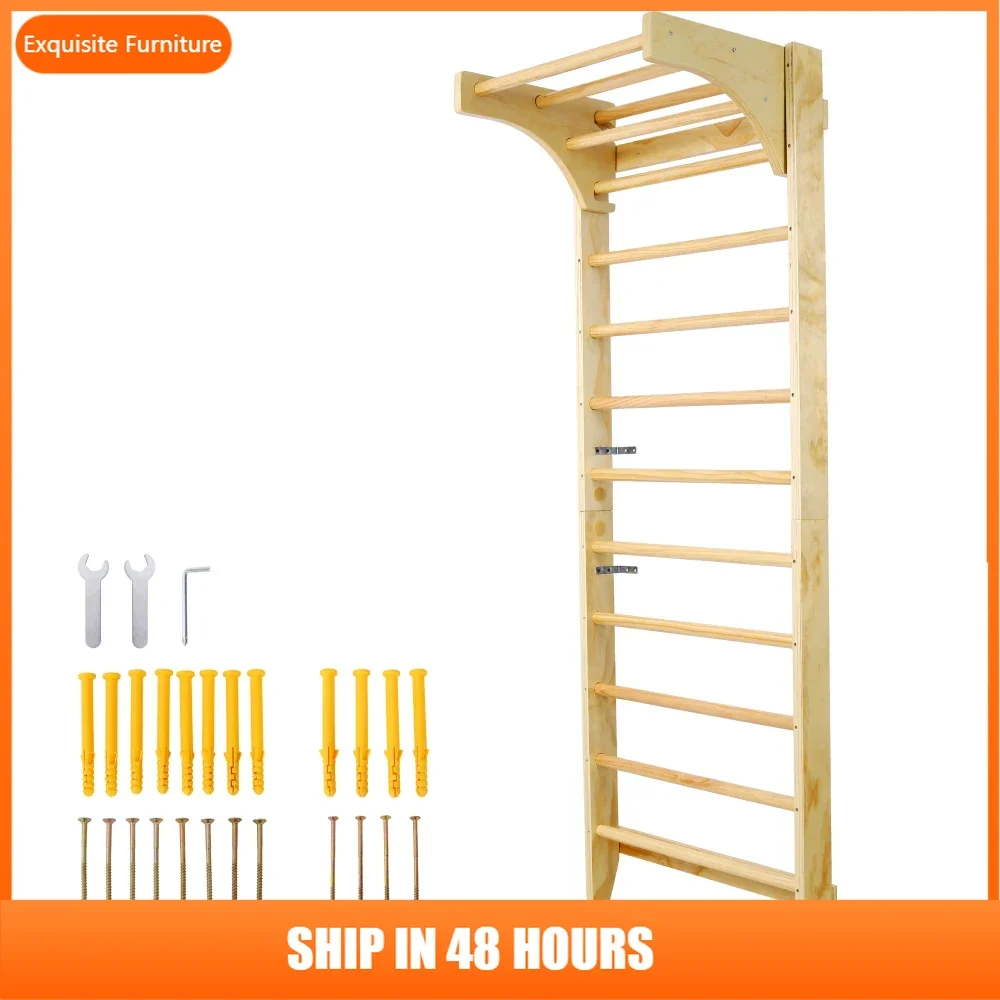 

Wooden Swedish Ladder, Stall Bars Set for Physical Therapy & Gymnastics (with Adjustable Pull-up Bar)