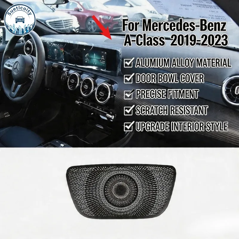 For Mercedes Benz A Class W177 V177 A180 A200 2019-2023 Aluminum Alloy Black Dashboard Speaker Cover Interior Accessories