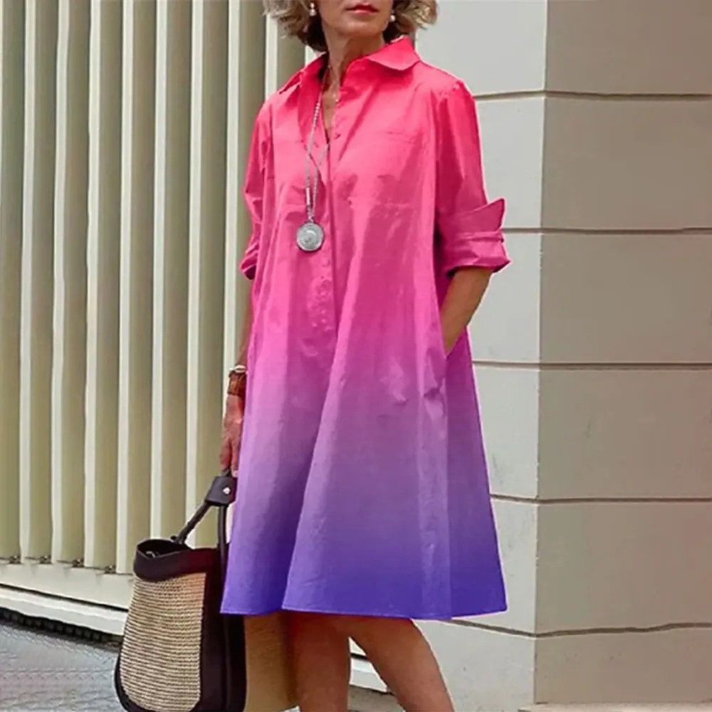 Women\'s Shirt Dress Casual Dress Shift Dress Pure Color Button Up Pocket Shirt Collar Midi Dress Casual Daily Long Sleeve Summer