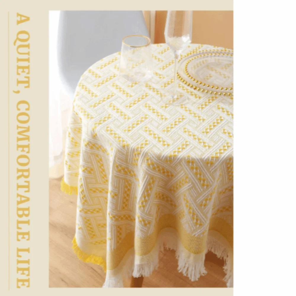 Retro cloth Fringe Edge Tablecloth Creamy Style Dust-proof Deskcloth Minimalist Elegant Tea Table Cover Home Textile