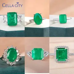 Cellacity Green Emerald Gemstone Rings For Women Engagement Wedding Promise Ring  Sterling Female Silver Party jewelry Gift