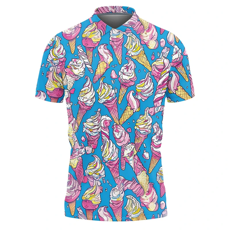 Colorful Ice Cream Graphic Polo Shirts Casual Summer Short Sleeve 3D Printed Men Women T Shirts Loose Harajuku Lapel Kids Tees