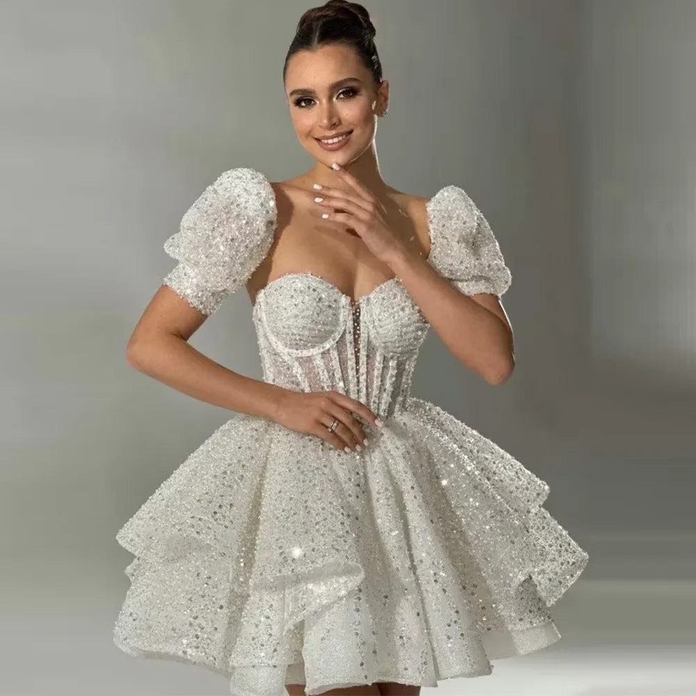 2025 curto vestidos de festa de baile querida lantejoulas frisado mangas destacáveis vestidos de noite de aniversário personalizado robe de soriee