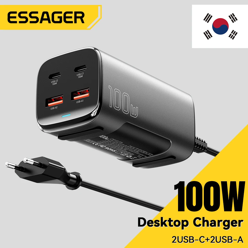 Essager 100W GaN Charger Desktop Laptop Fast Charger 65W 4 in 1 Adapter For iPhone 15 14 13 Pro Max Phone Charger Xiaomi Samsung