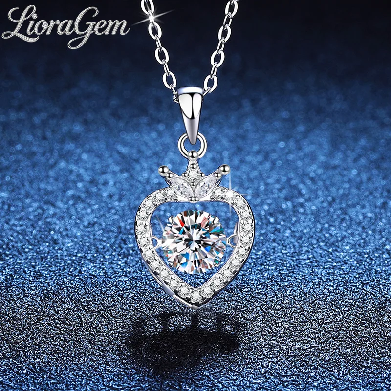 

LioraGem Platinum PT950 1-Carat Mossite Pendant, Luxurious “Crown of Love” Diamond-Studded Necklace Wedding Party Charm Jewelry