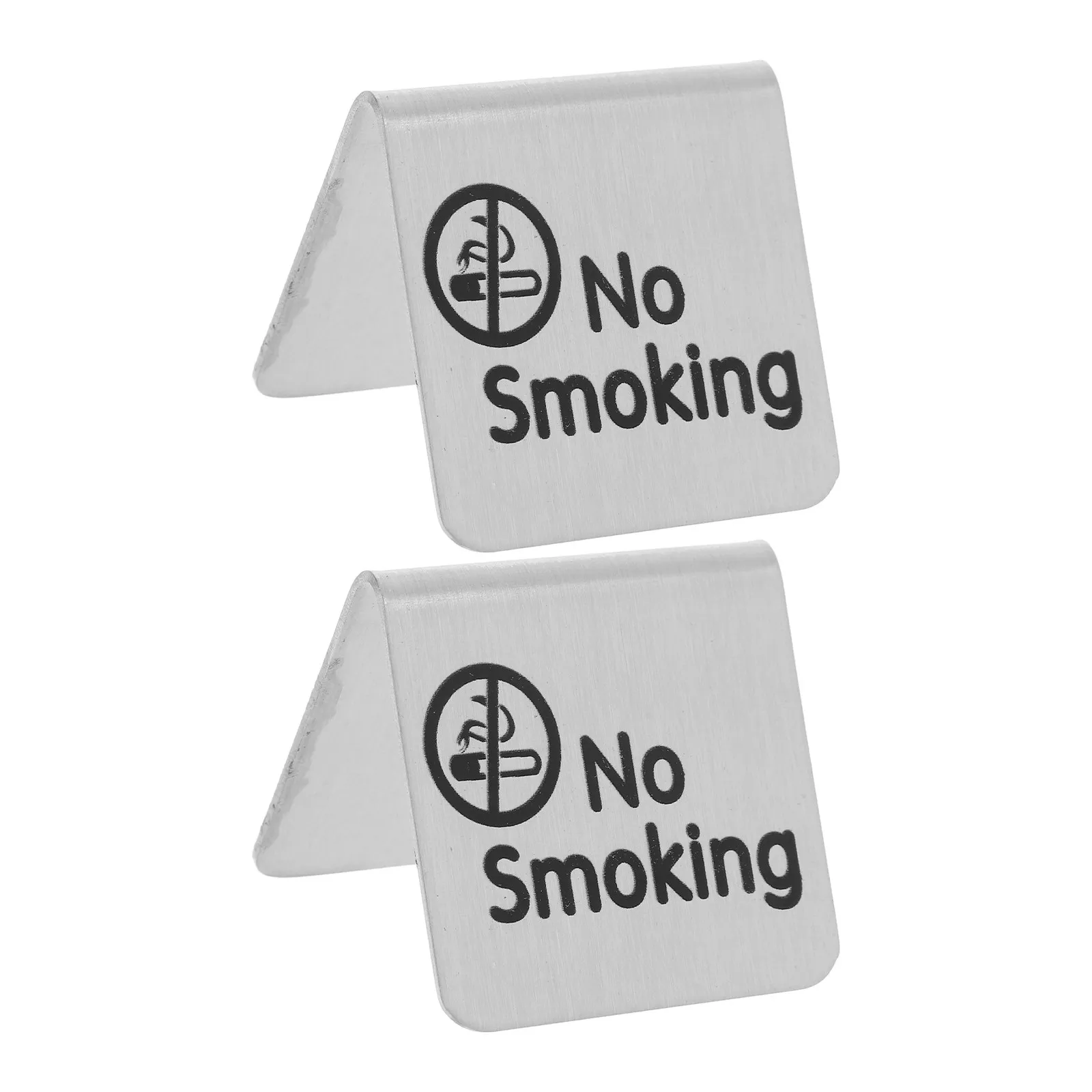 2Pcs Stainless Steel No Smoking Table Sign Double Sided Reserved Tent Card for Restaurant Cafe Office Hotel Mall Business Non
