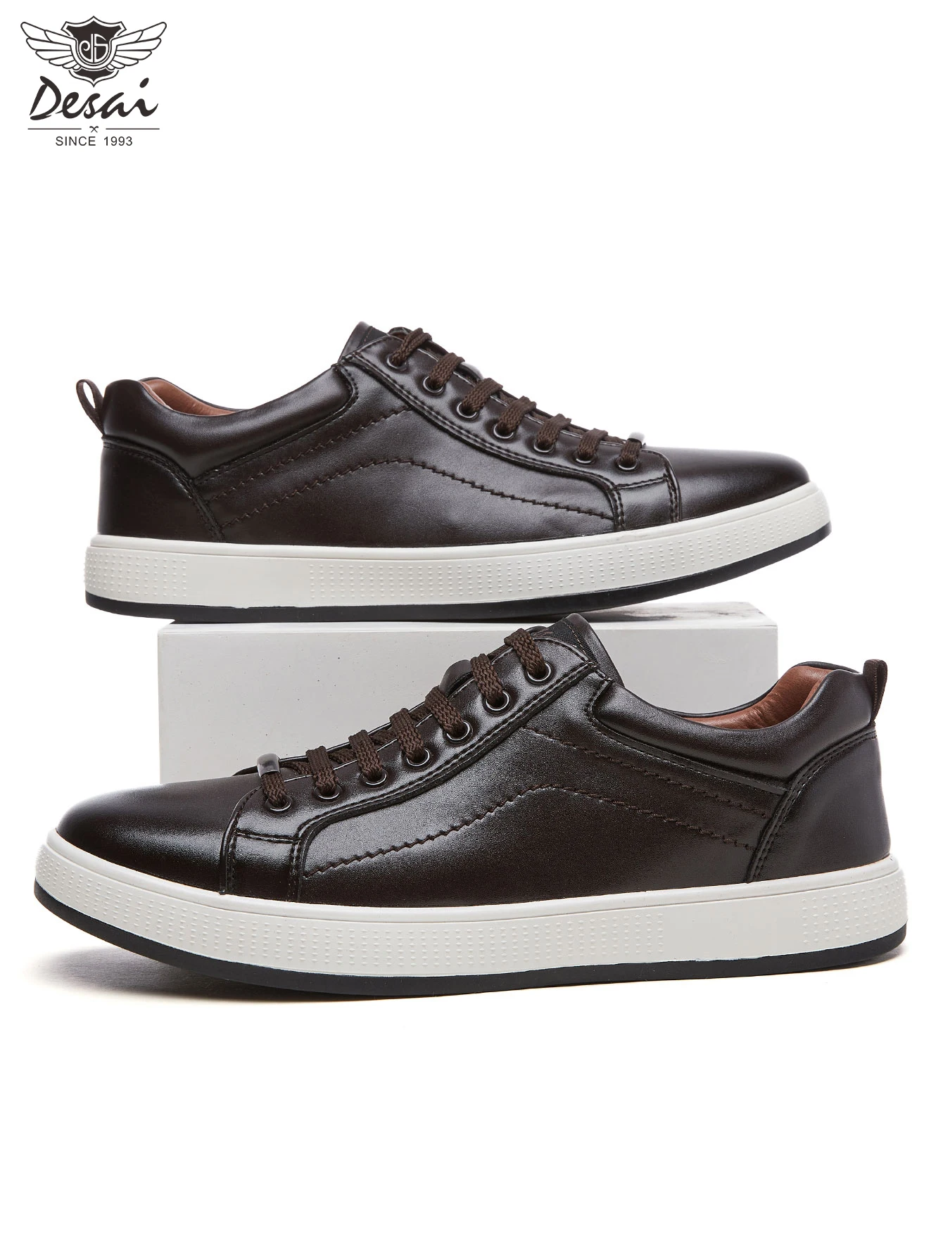 Men's Fashion Business Casual Sneakers, Round Toe Lace-up Skate Shoes, Wear-resistant Versatile Soft Sole Trendy Classic Leather