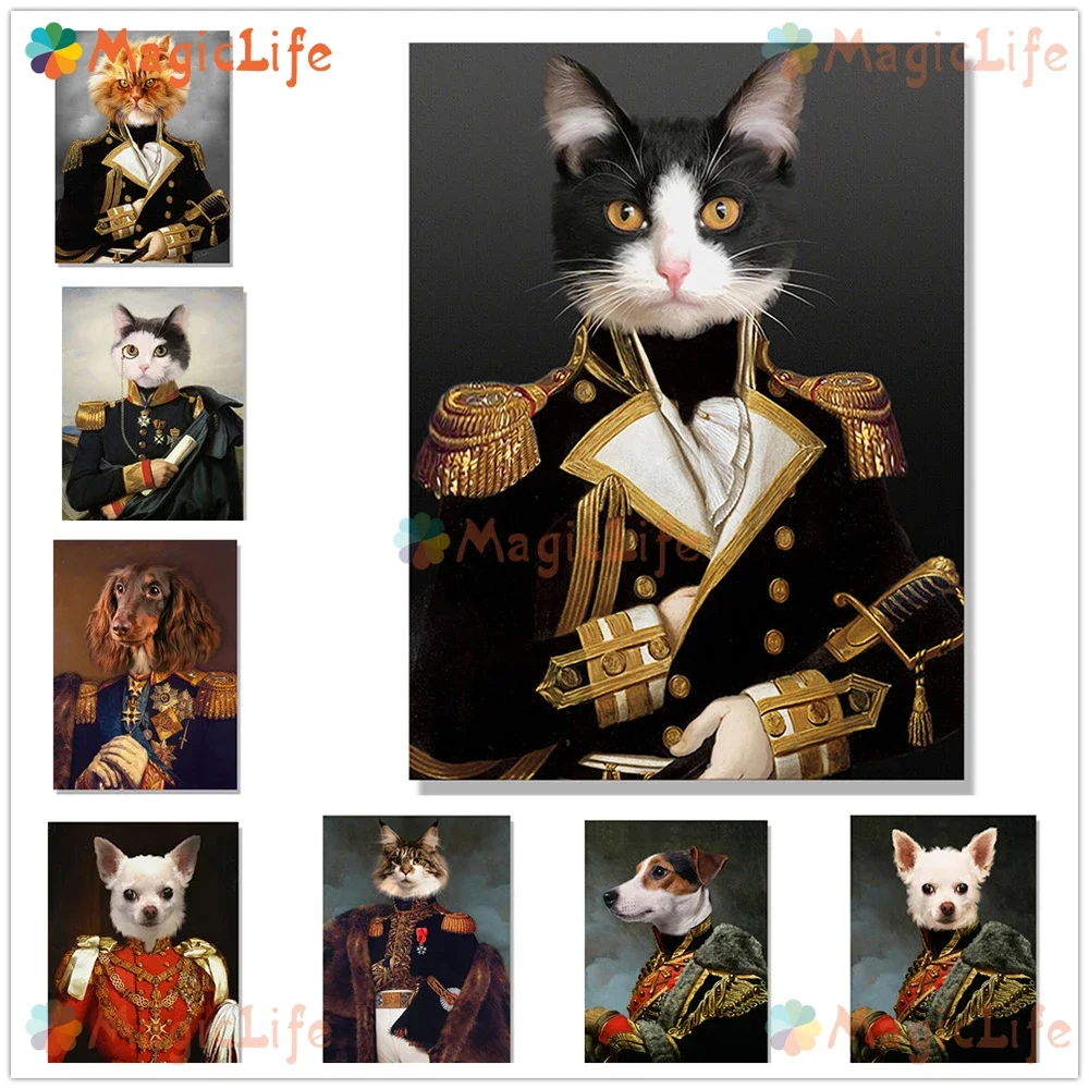 

Vintage Pet Cat Warrior Dog Portrait Nordic Poster Wall Pictures For Living Room Wall Art Canvas Painting Home Decor Unframed