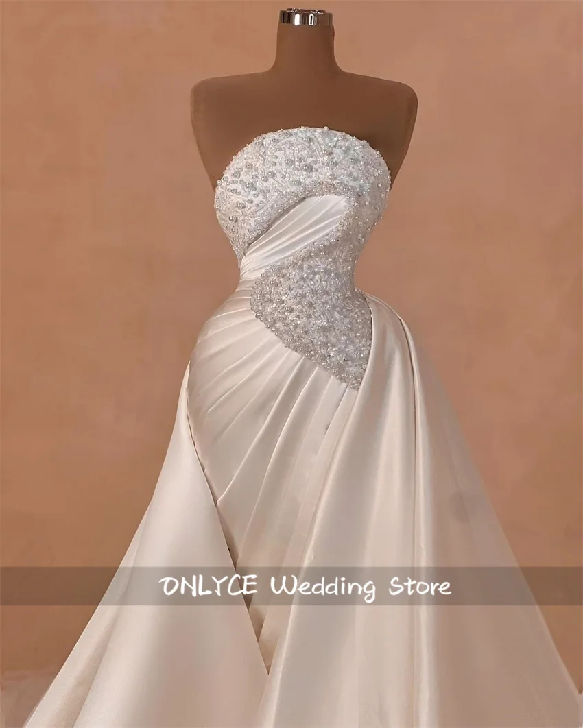 Exquisite Satin Bridal Dresses 2024 With Detachable Train High-End Princess Pearls Beads Crystals Wedding Gowns Vestido