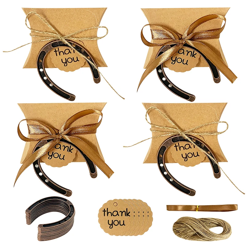 12-48pcs Wedding Decoration Horseshoe Hanging Gift Box With Thanks Tags For Bridal Shower Party Supplies Wedding Gift For Guests