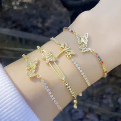 FLOLA Rainbow Zirconia Butterfly Bracelet for Women Gold Plated Chain Tennis Bracelet Crystal Jewelry Gifts mariposa brtf48